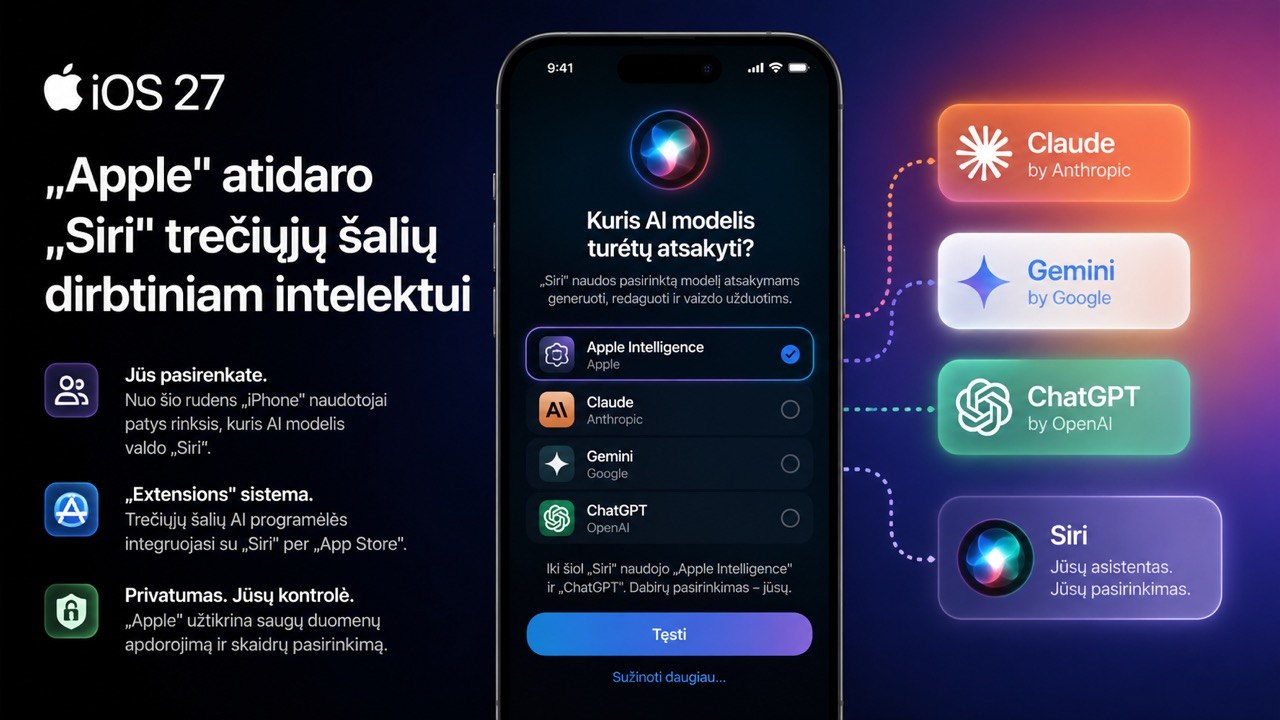 iOS 27 Siri AI modelio pasirinkimo ekranas