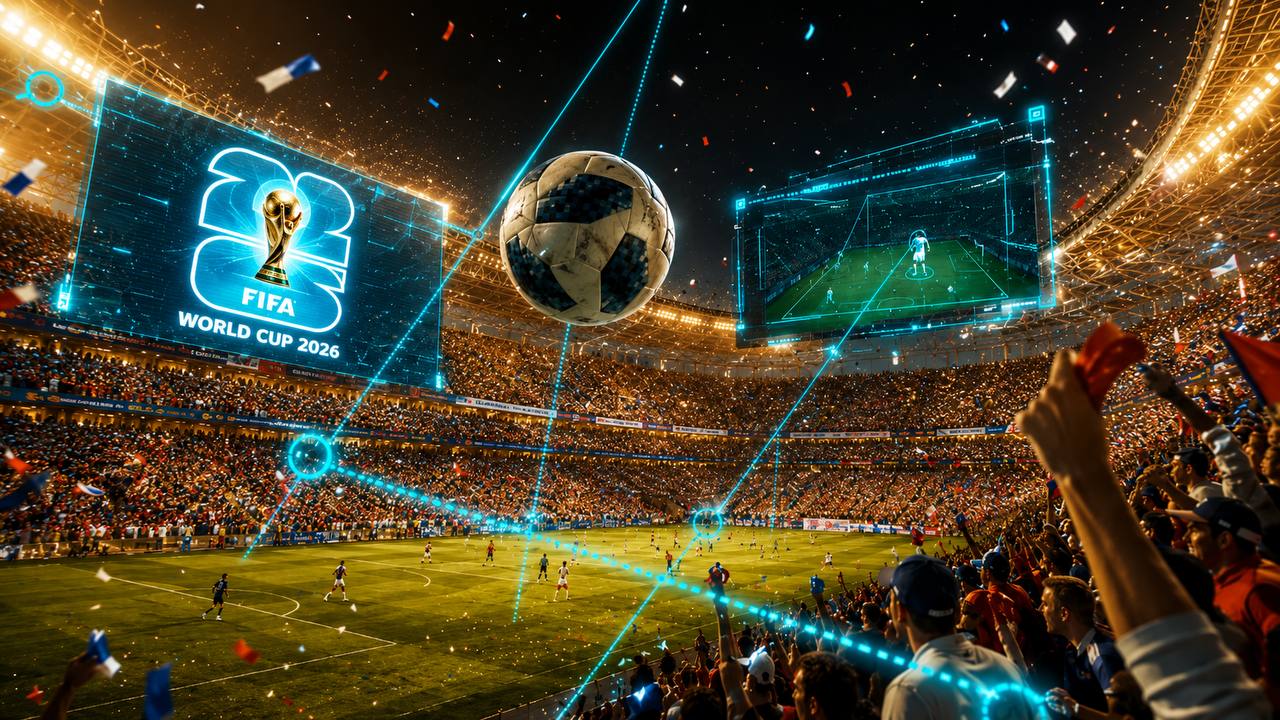 FIFA Pasaulio čempionato 2026 stadionas su AI ofsaido sekimo sistema