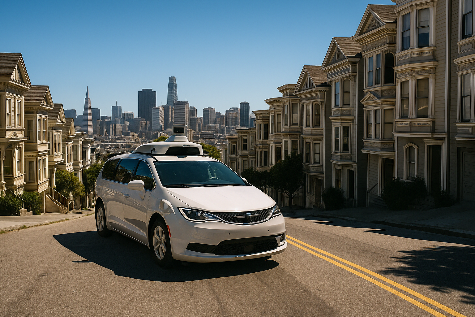 Waymo autonominis robotaksi be vairuotojo rieda per San Francisko gatvę